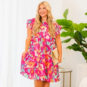 Dancing In The City Dress, Fuchsia Mint