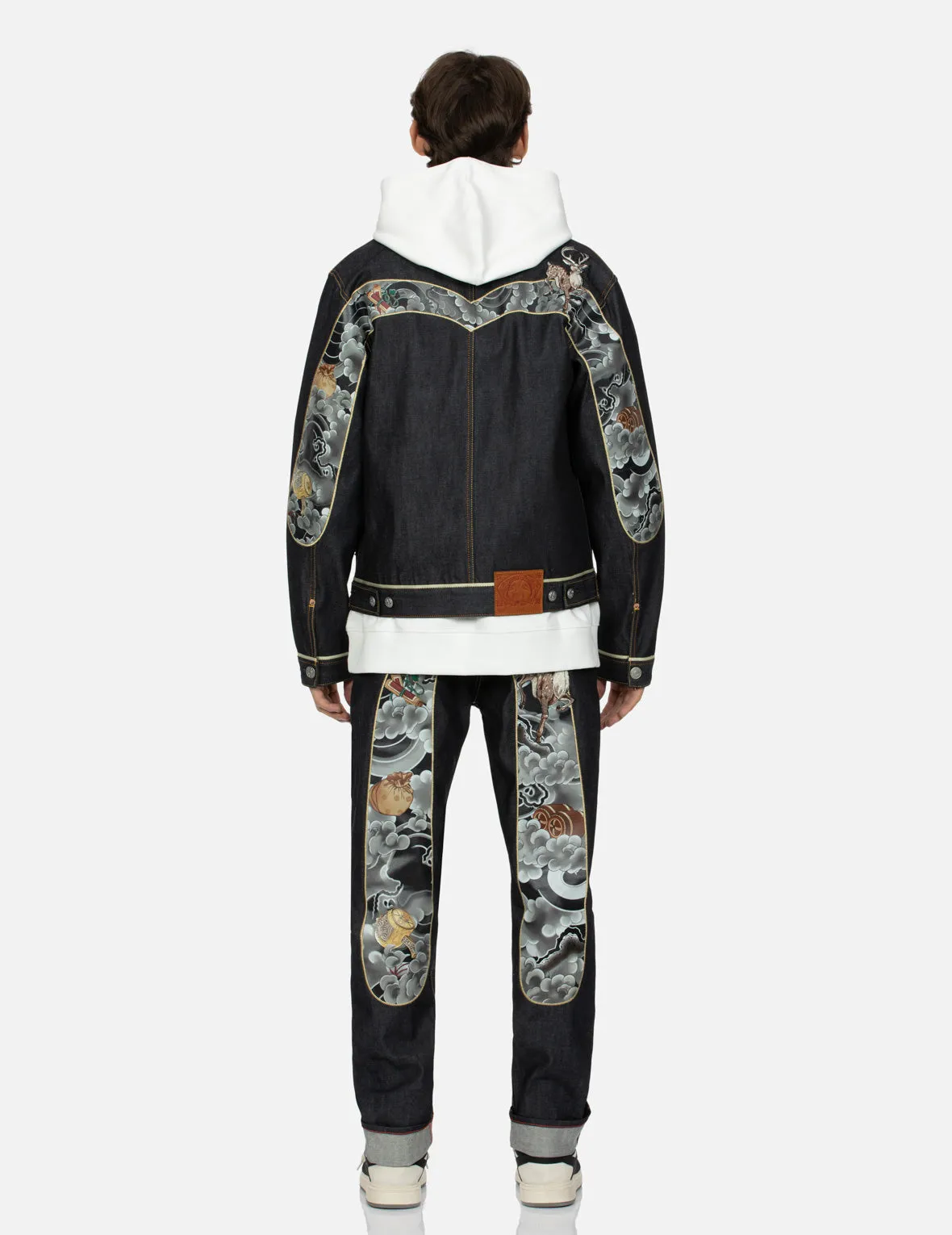 Deer Embroidery with Treasure Daicock Print Regular Fit Denim Jacket