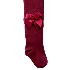 Double Bow Tights - Burgundy