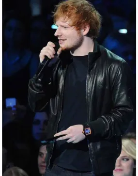 Ed Sheeran Black Leather Jacket | Men Bomber Leather Jacket | Ujackets