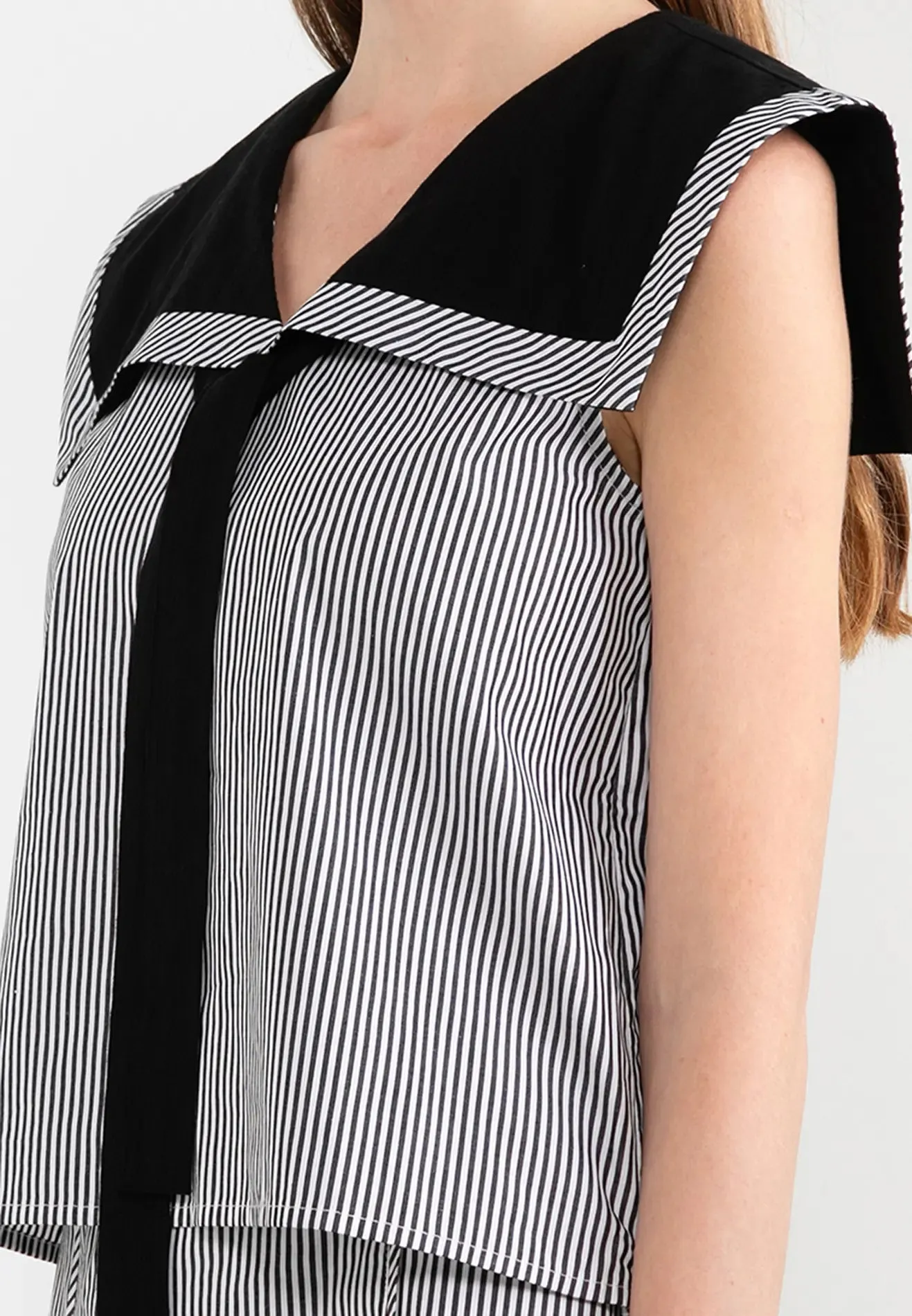 ELLE Apparel Sailor Collar Bow-Tie Striped Top