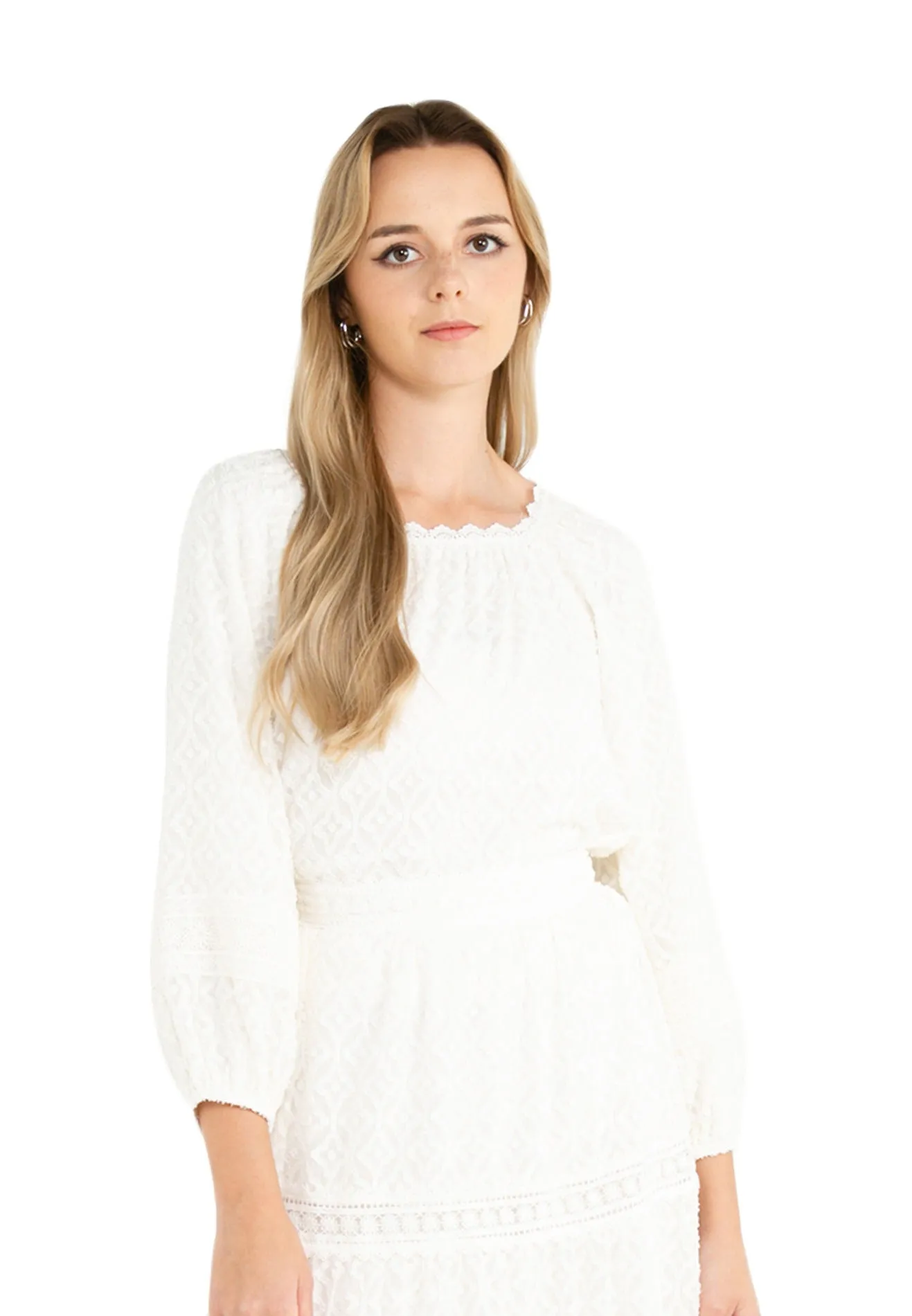 ELLE Apparel Square Neck Tufted Lace Blouse