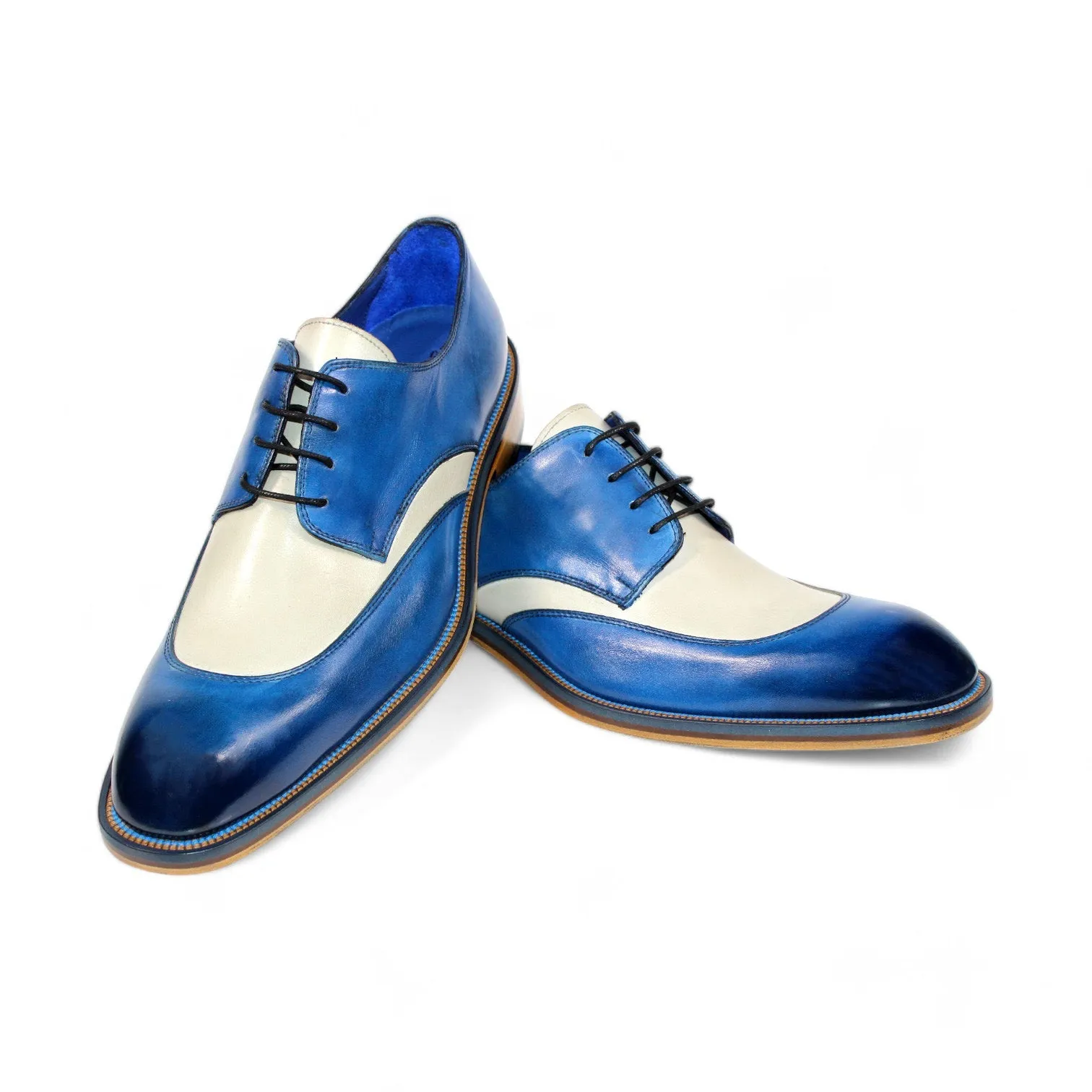 Emilio Franco Cosimo Men's Shoes Ocean Blue/Bone Calf-Skin Leather Oxfords (EF1158)