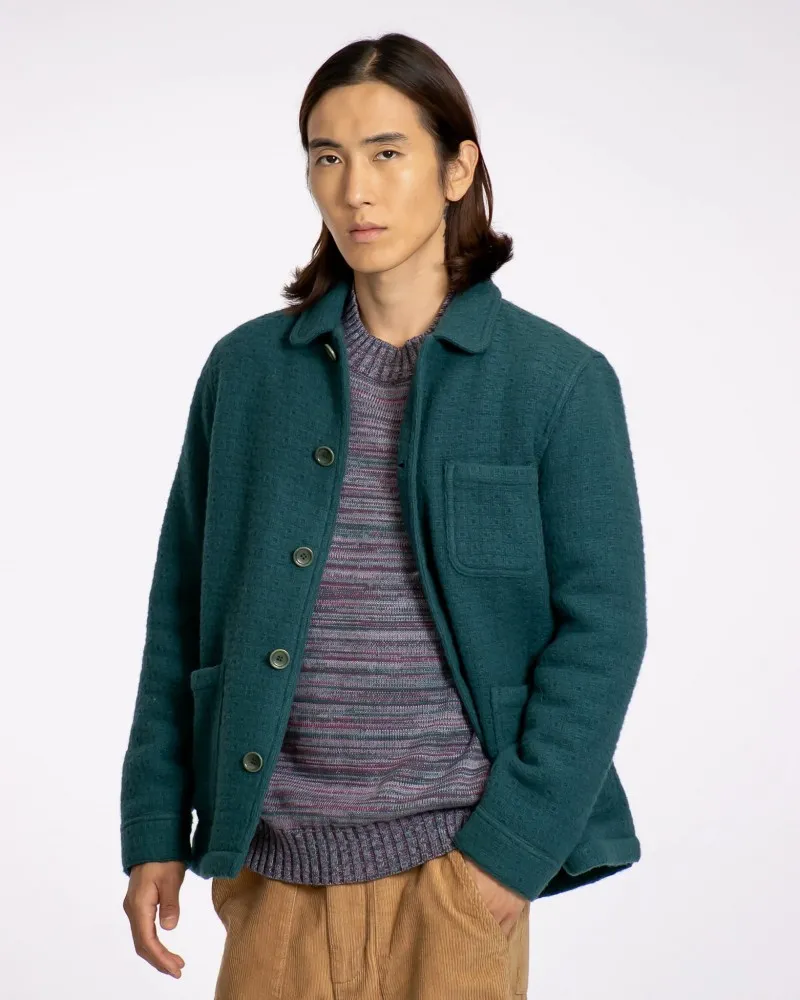 Far Afield - Station Jacket - Deep Teal - Wool - Textured Jacquard