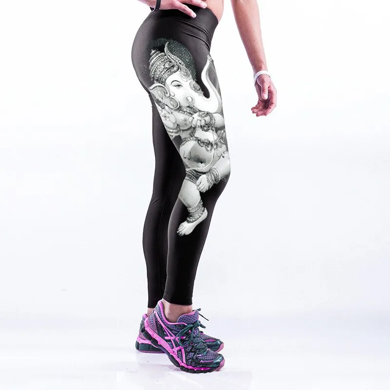 Fashion Digital Elephant Printing Leggings For Women Casual Mid Waist Hip Elastic Force Ankle-Length Fitness Leggings