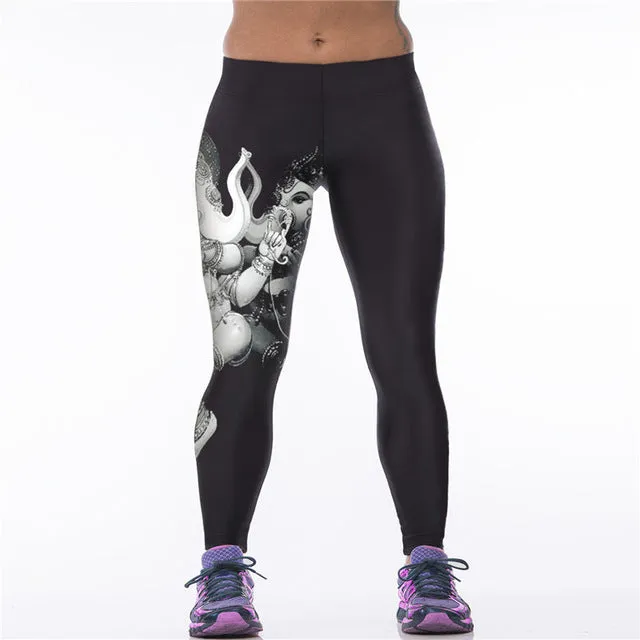 Fashion Digital Elephant Printing Leggings For Women Casual Mid Waist Hip Elastic Force Ankle-Length Fitness Leggings