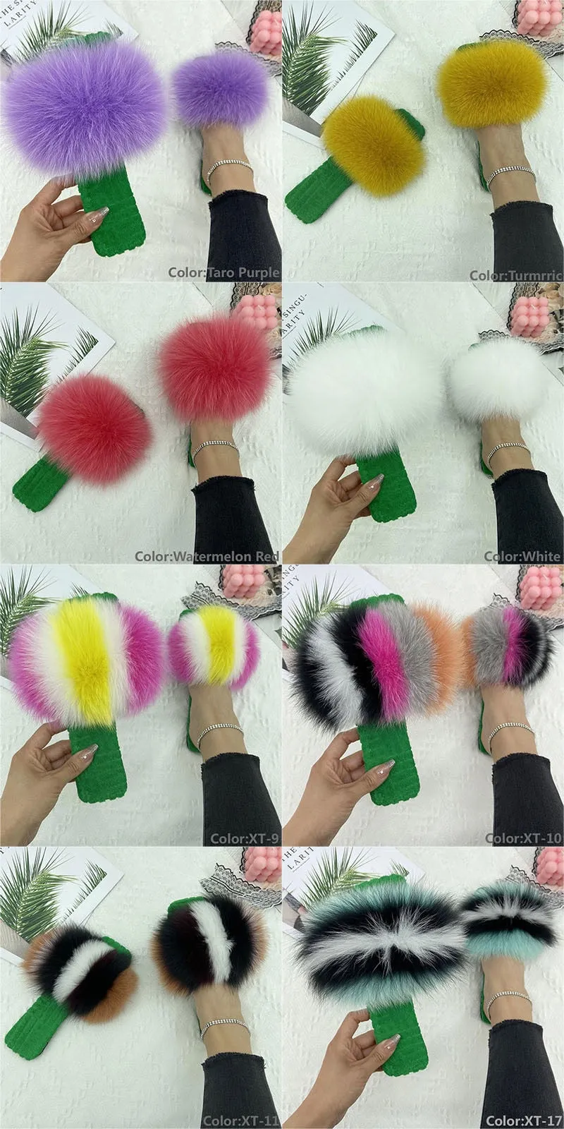 Fashion Summer Natural Fur Fluffy Cotton House Slippers for Women