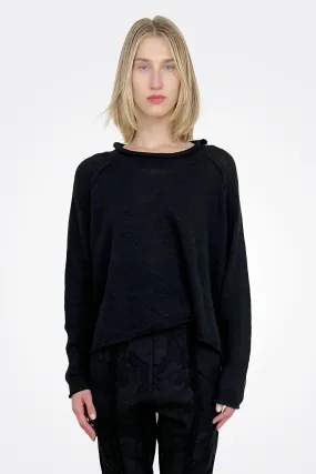 Flared Linen Knit Sweater - Black