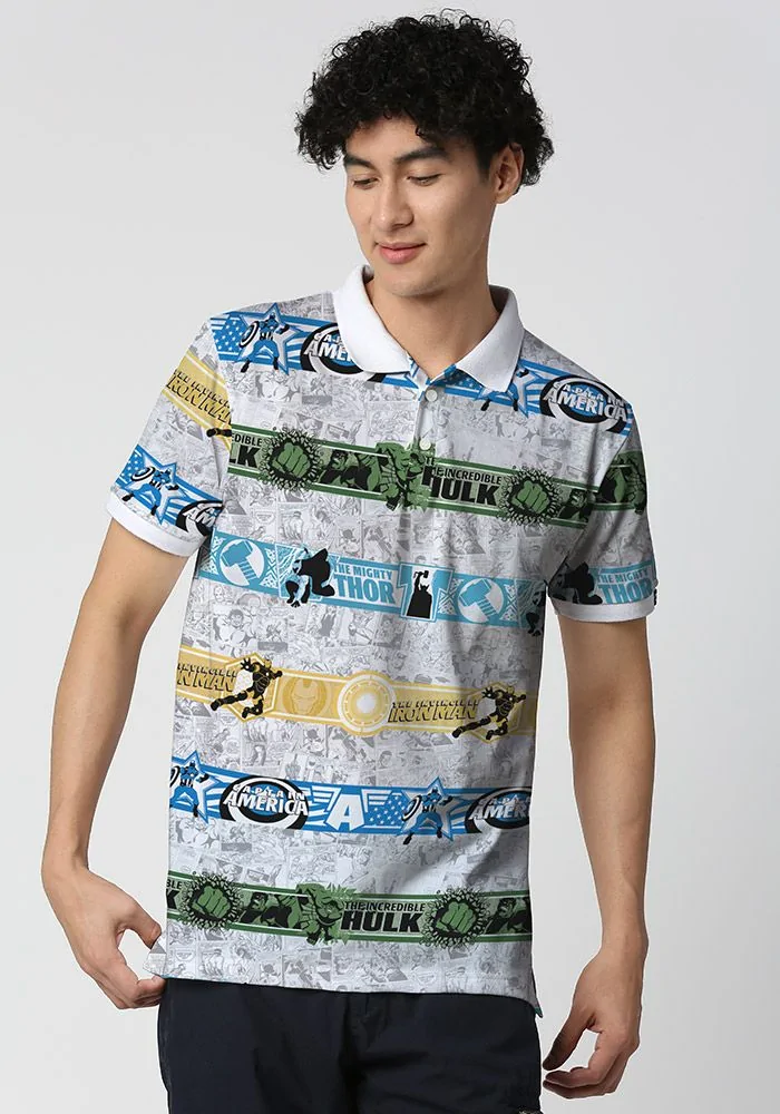 Four Avengers Stripe Printed Polo