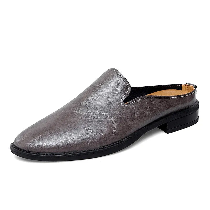 Genuine Leather Half Shoes Slippers Men Breathable Slip-On