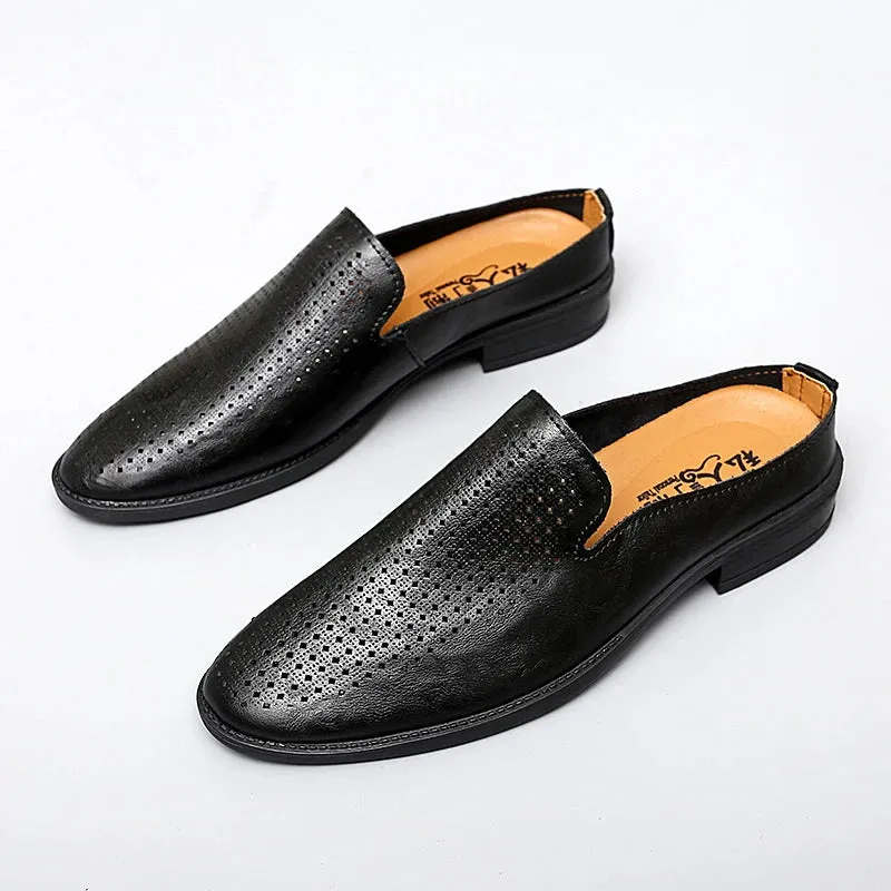 Genuine Leather Half Shoes Slippers Men Breathable Slip-On