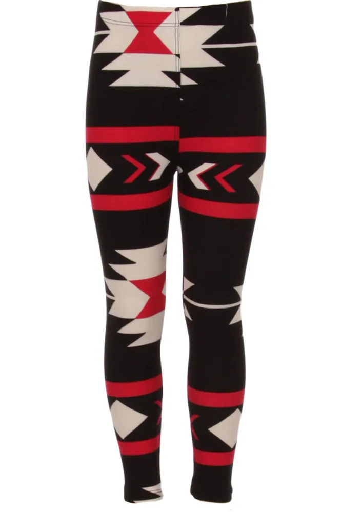 Girl's American Indian Aztec and Stripe Pattern Print Leggings