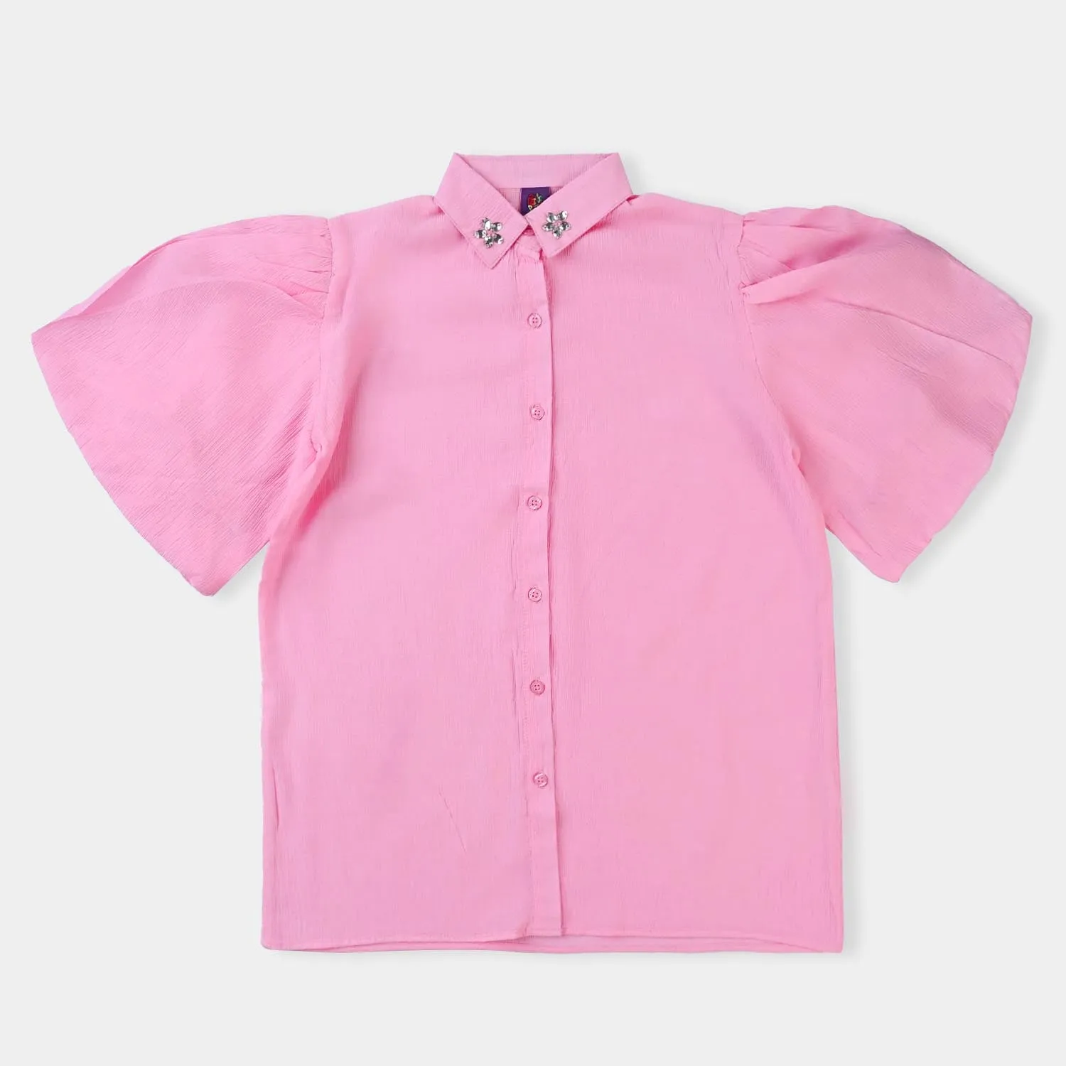 Girls Cotton Casual Crushed Top-Pink