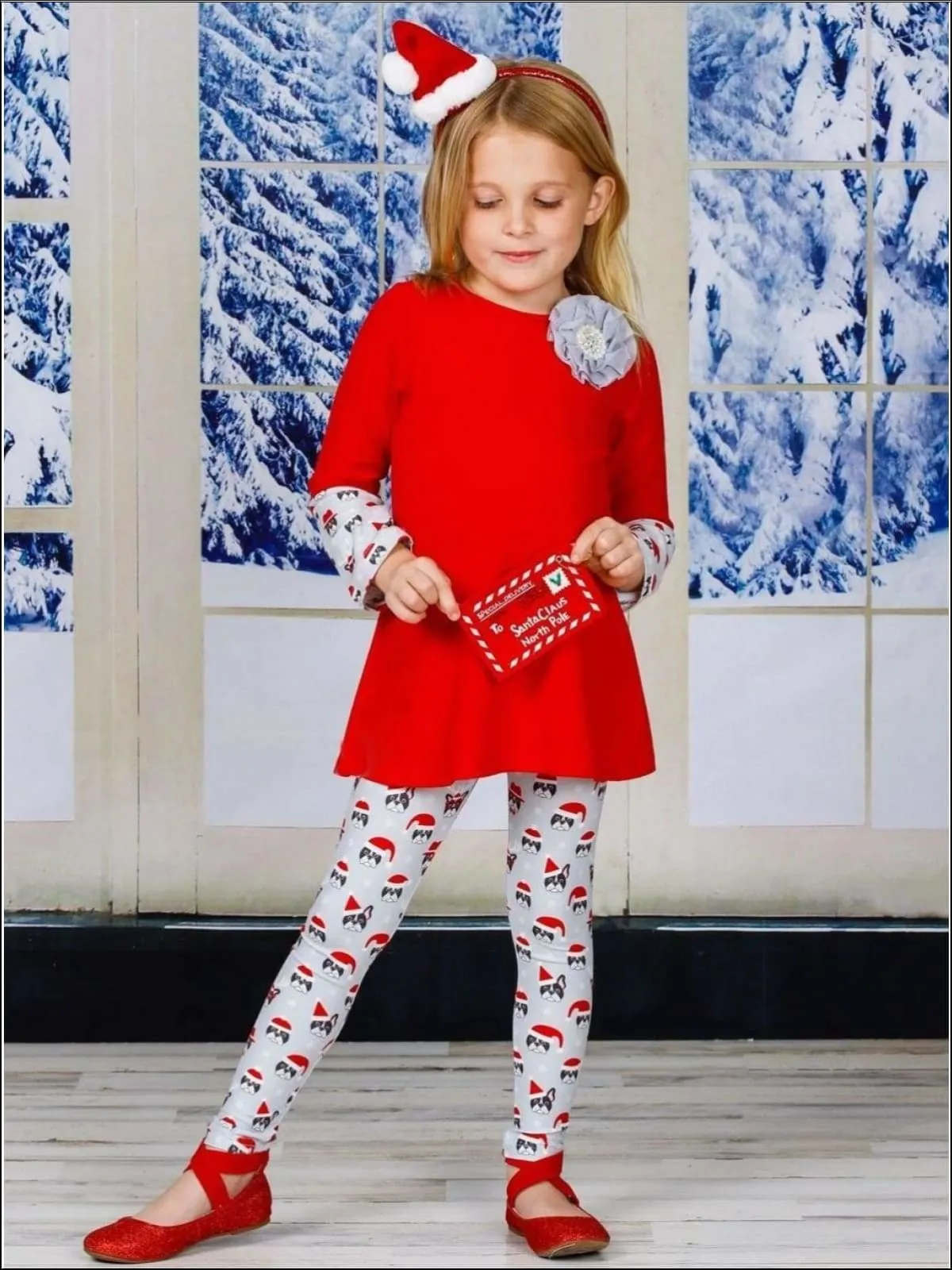 Girls Long Sleeve Cuffed Tunic And Matching Printed Legging Set