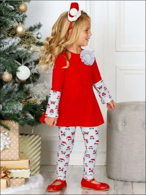 Girls Long Sleeve Cuffed Tunic And Matching Printed Legging Set