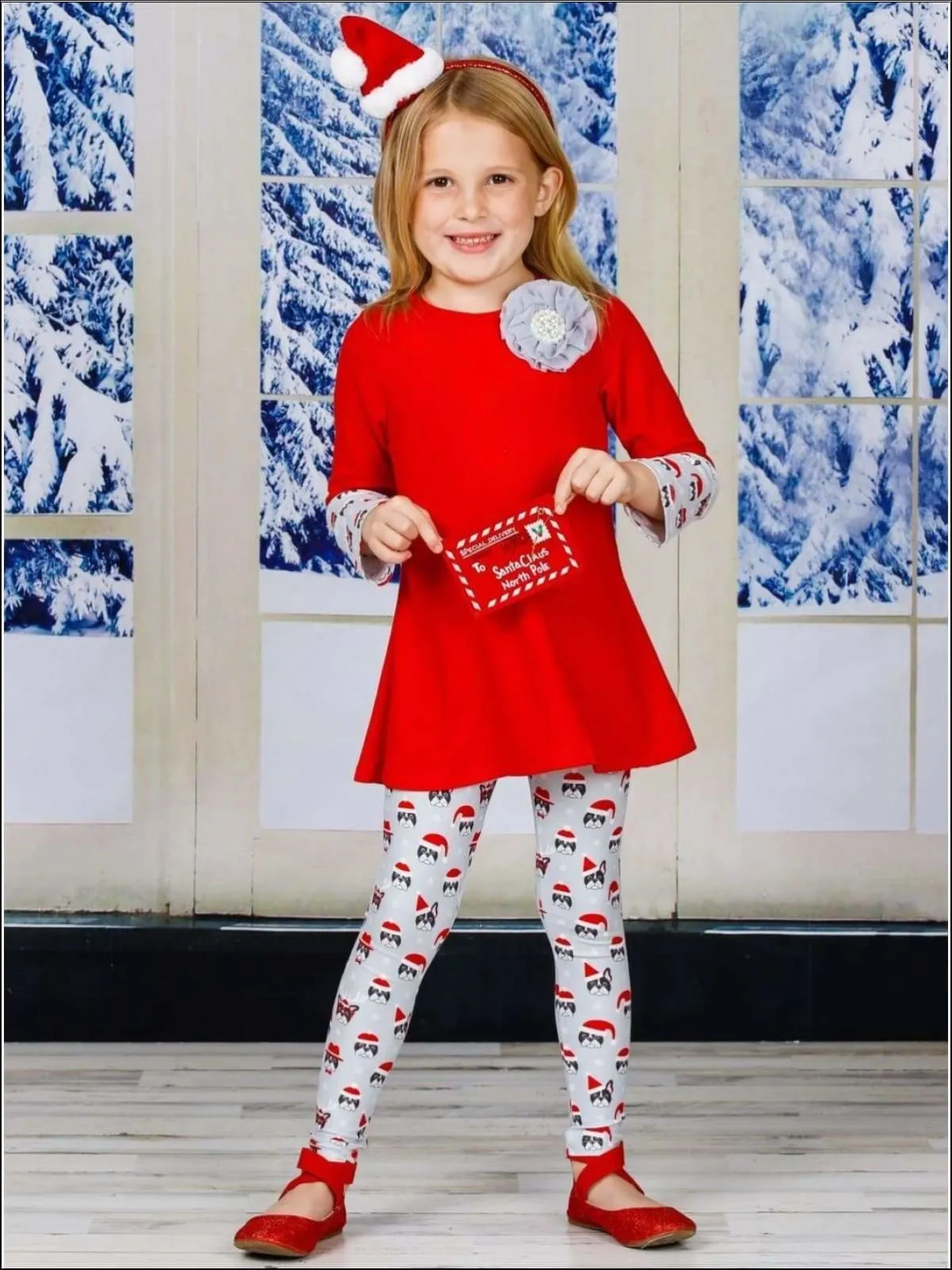 Girls Long Sleeve Cuffed Tunic And Matching Printed Legging Set