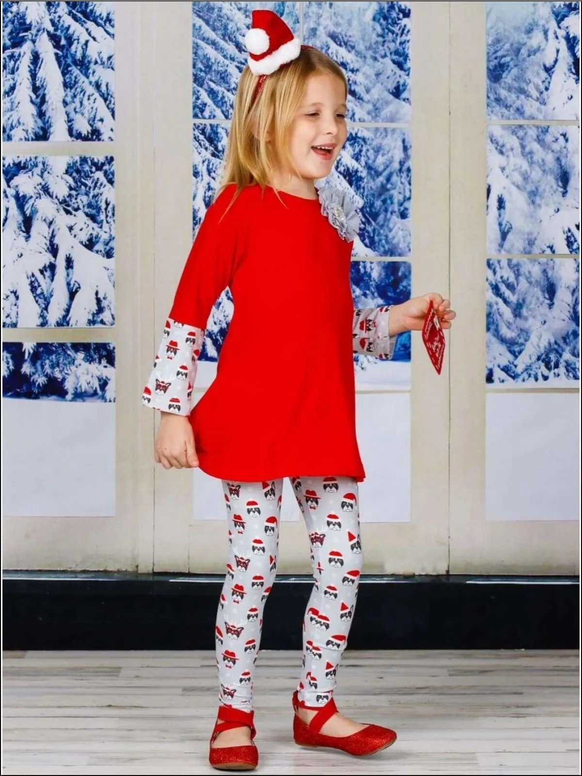 Girls Long Sleeve Cuffed Tunic And Matching Printed Legging Set