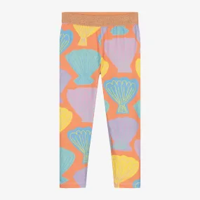 Girls Orange Shell Print Leggings