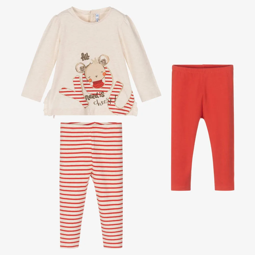 Girls Red Striped Leggings Set