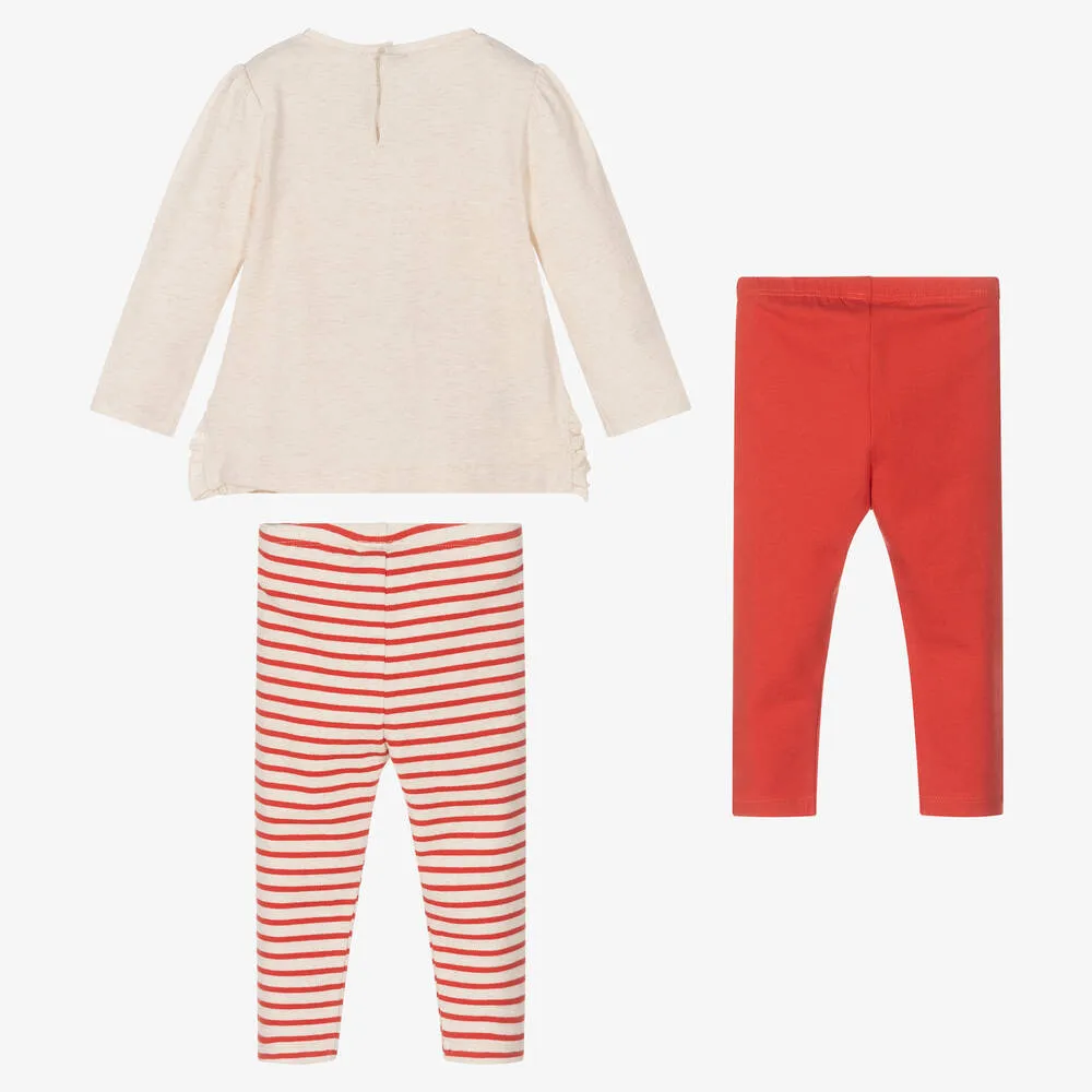 Girls Red Striped Leggings Set