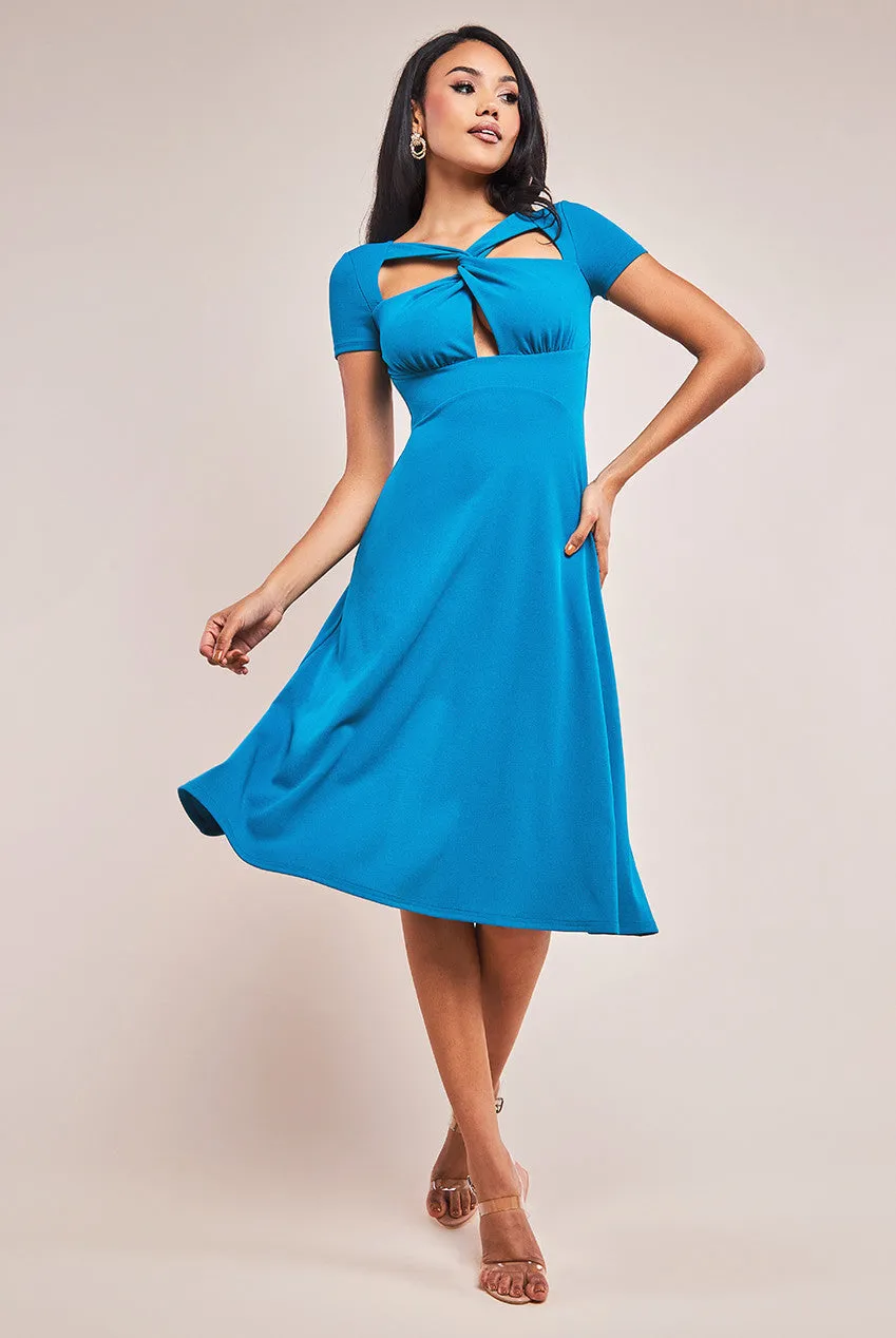 Goddiva Scuba Crepe Twist Cutout Midi Dress