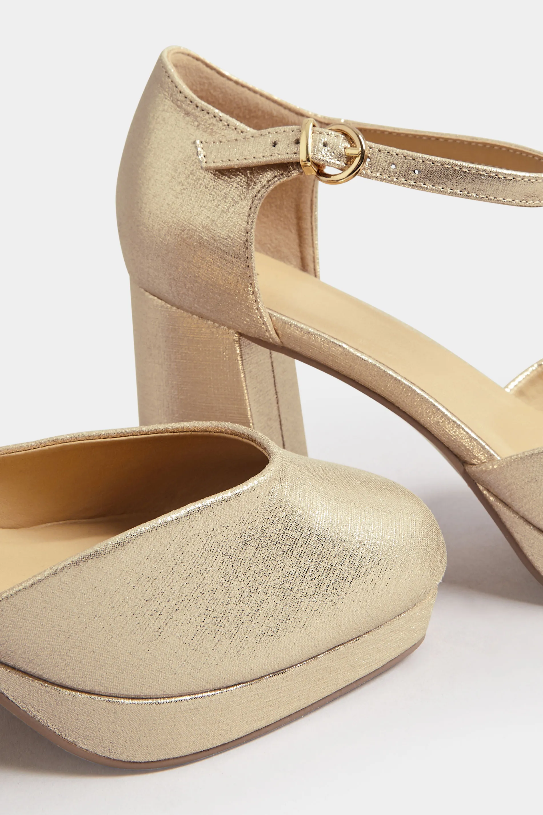 Gold Platform Block Heel Court Shoes In Extra Wide EEE Fit