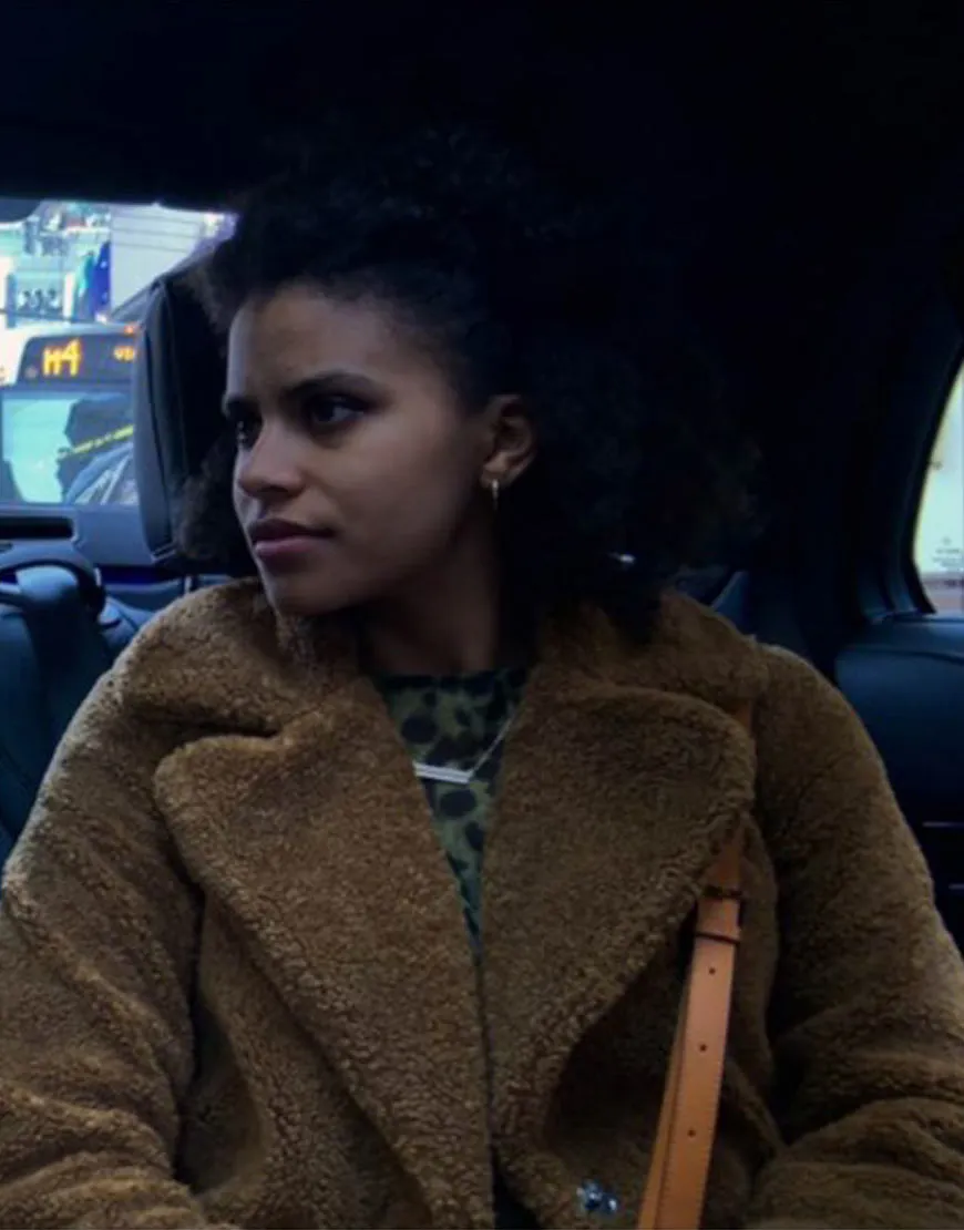 High Flying Bird Zazie Beetz Sam Coat | Brown Shearling Coat | 45% OFF