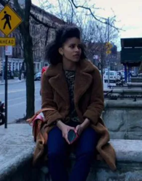 High Flying Bird Zazie Beetz Sam Coat | Brown Shearling Coat | 45% OFF