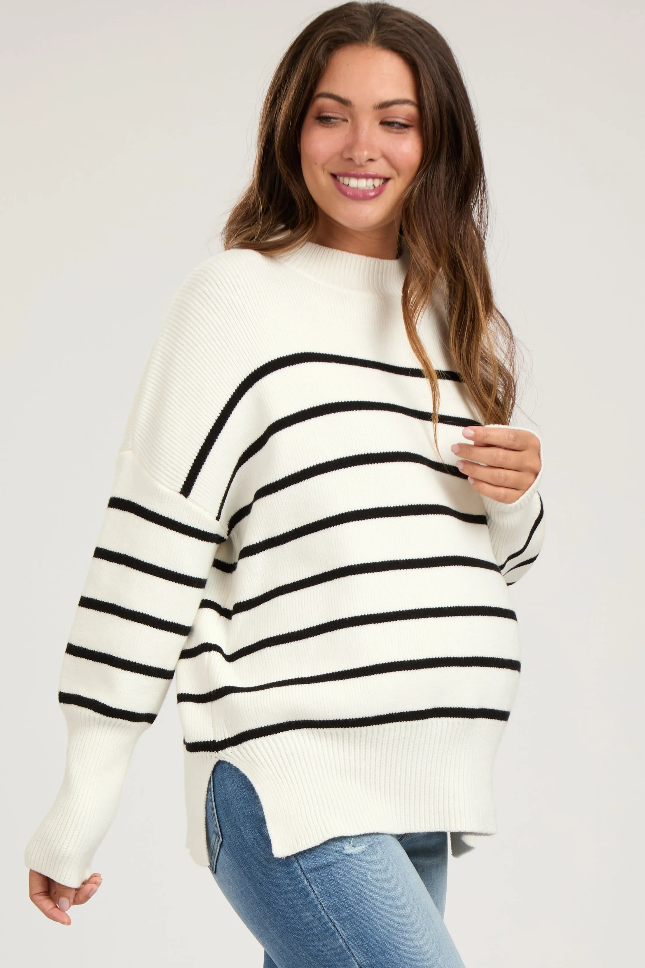 Ivory Striped Drop Shoulder Maternity Sweater