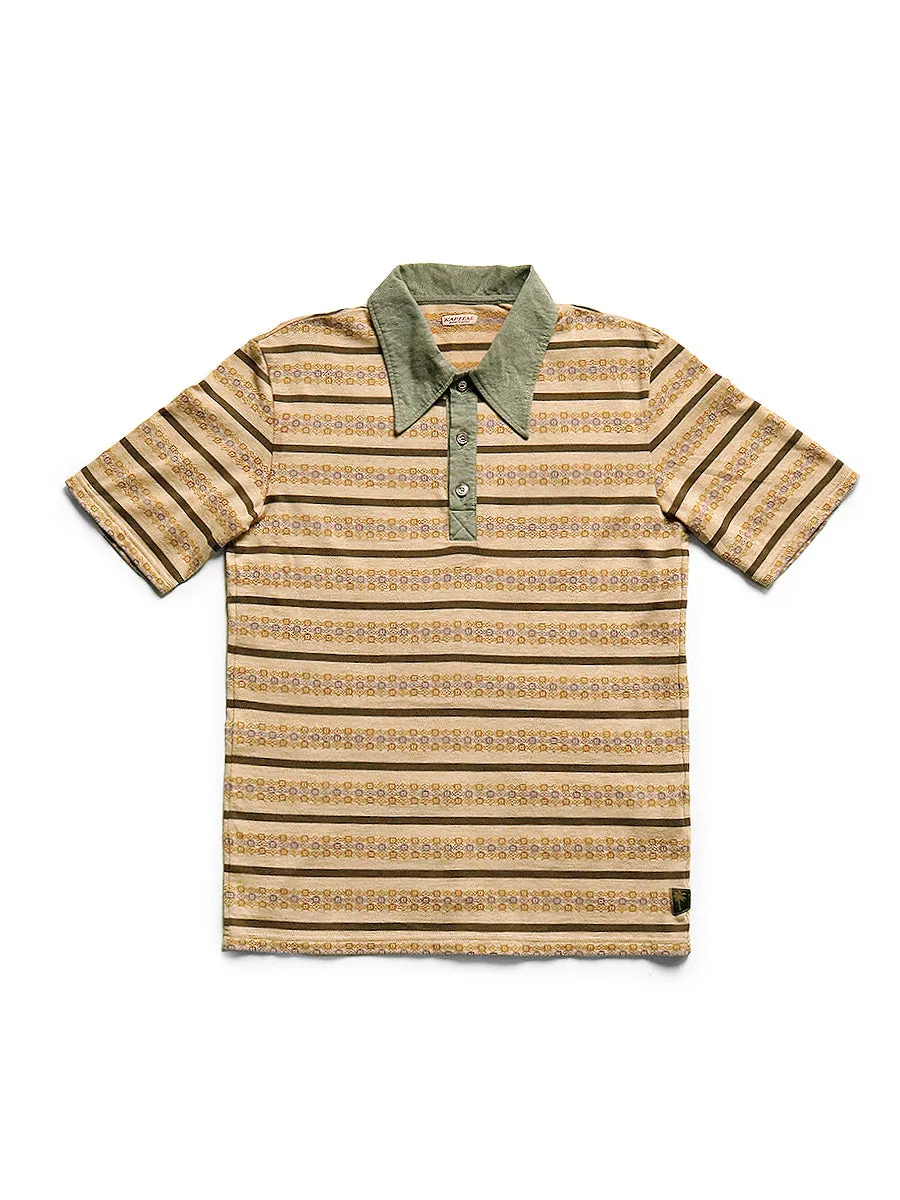 Kapital Sunrise jacquard border cotton sheeting daiquiri polo shirt