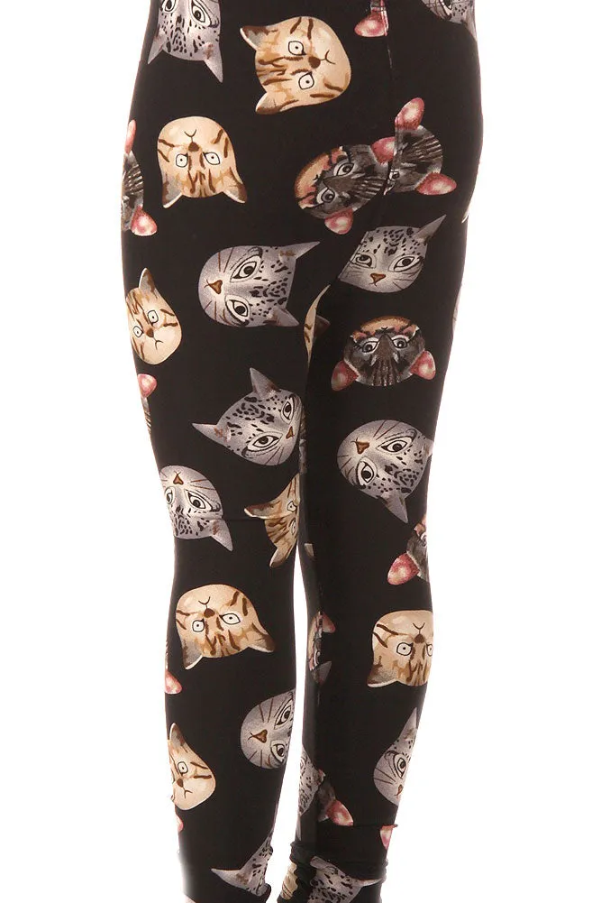 Kid's Allove Cat Faces Pattern Printed Leggings