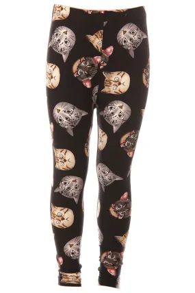 Kid's Allove Cat Faces Pattern Printed Leggings