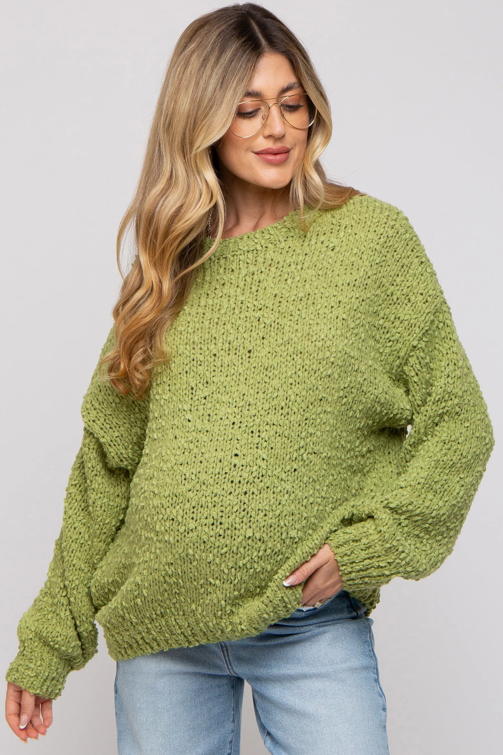 Lime Chunky Loose Knit Maternity Sweater