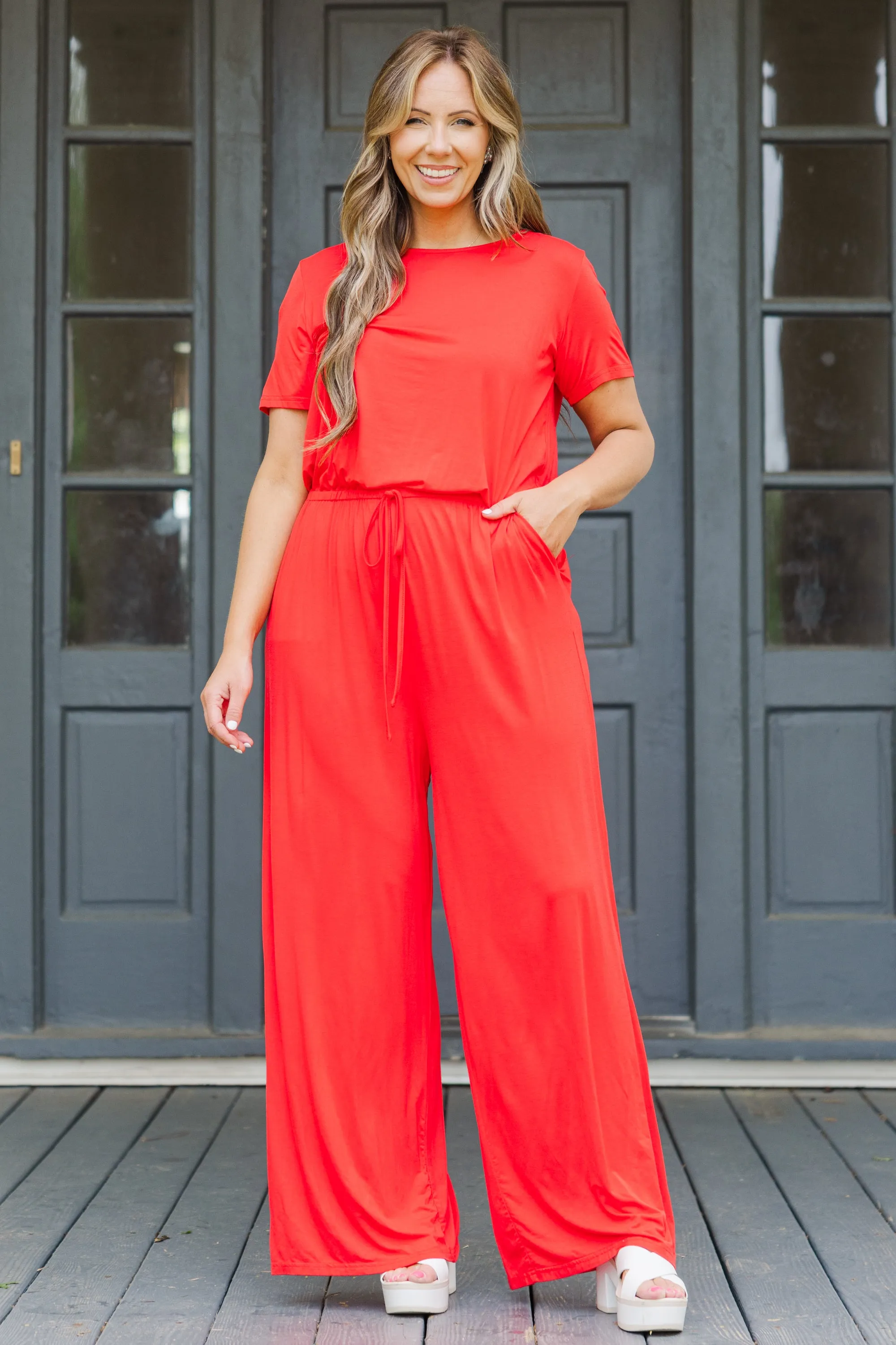 Louder Than Words Jumpsuit, Red