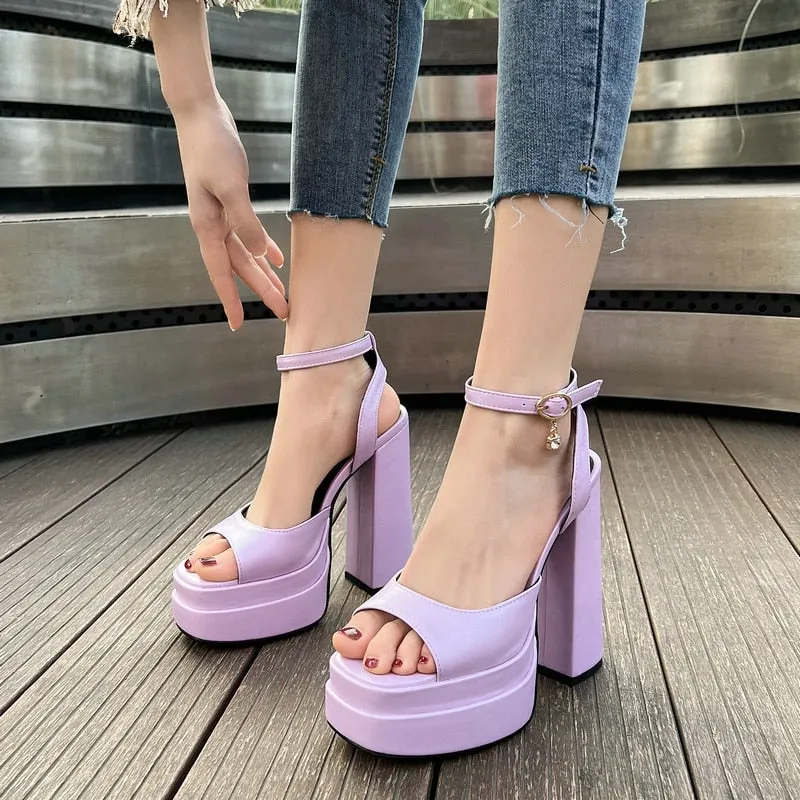 Luxury Summer Women's Solid Peep Toe Super Hi-Heels Platform Pumps