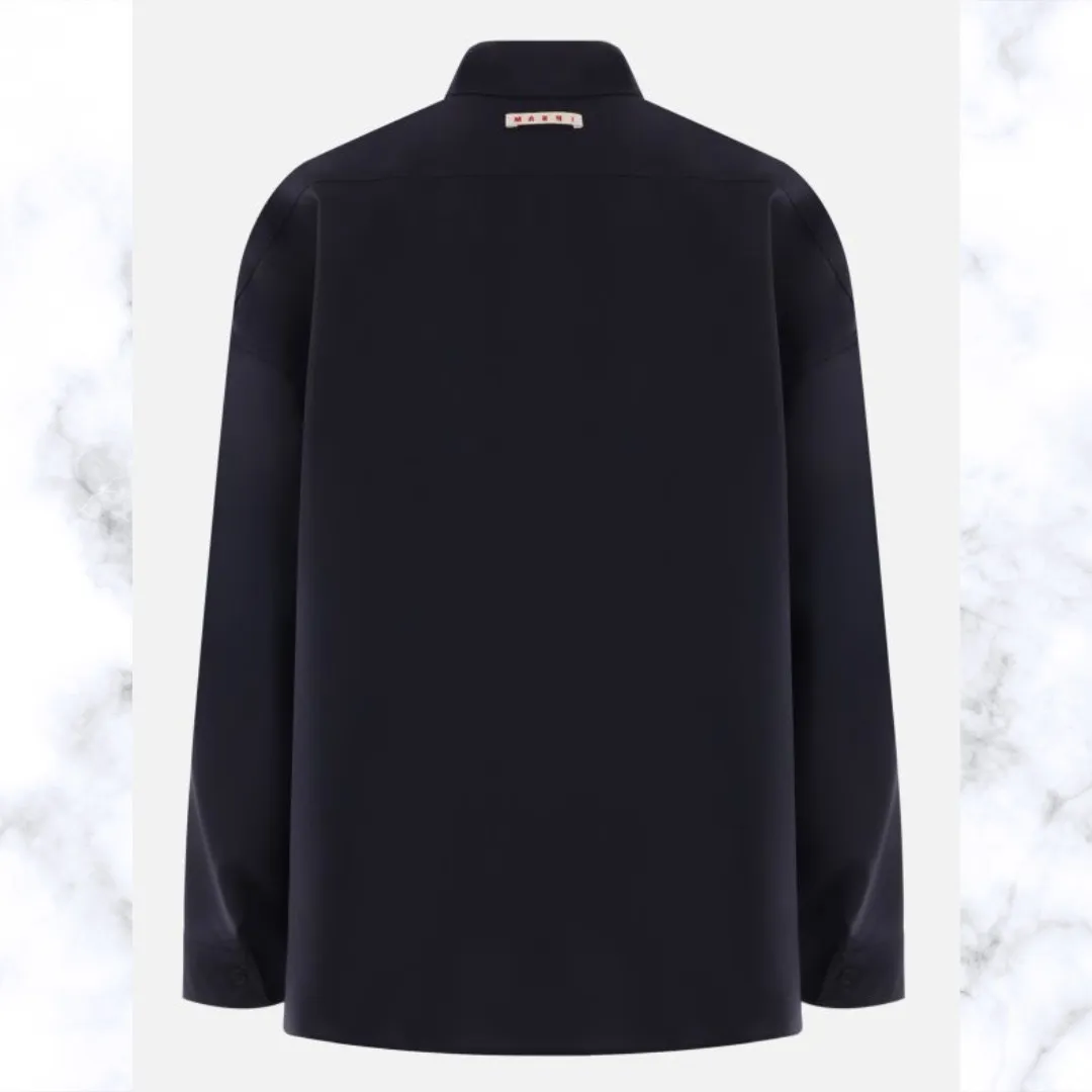 MARNI  |Deep blue tropical wool long-sleeved shirt