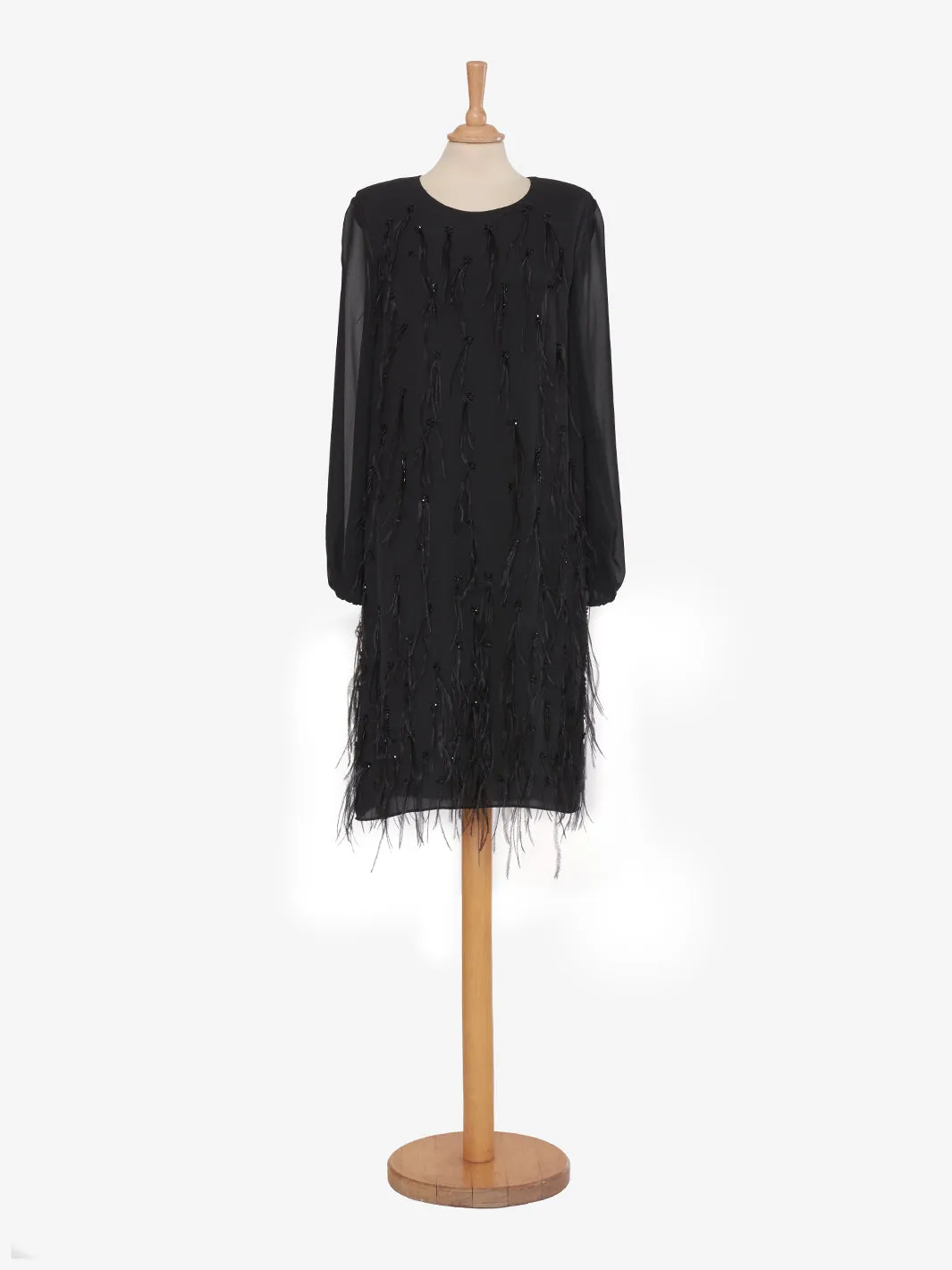 Max Mara black dress with feathers