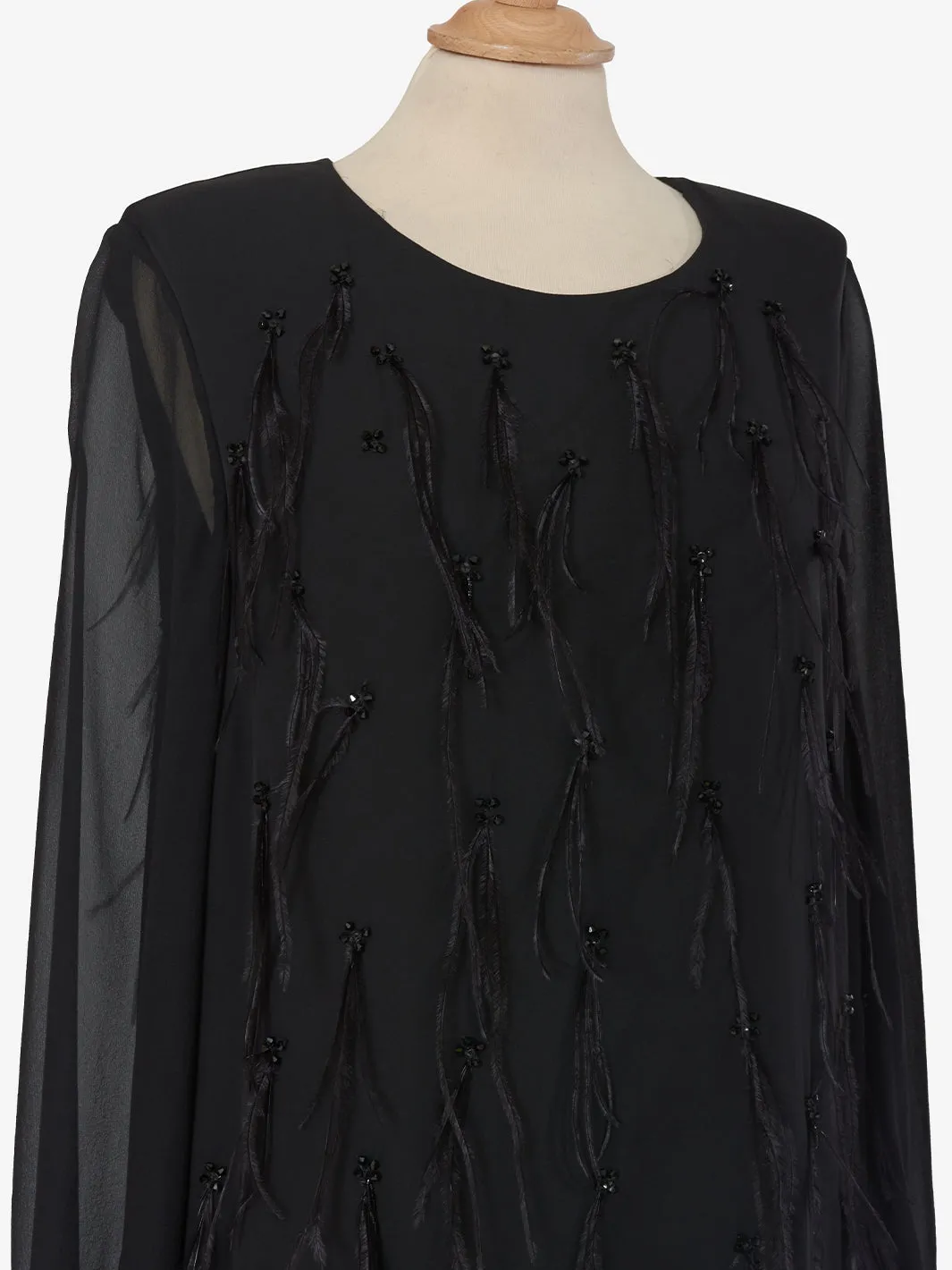 Max Mara black dress with feathers