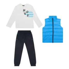 MAYORAL Three-Piece T-Shirt, Gilet & Sweatpants Set - Blue