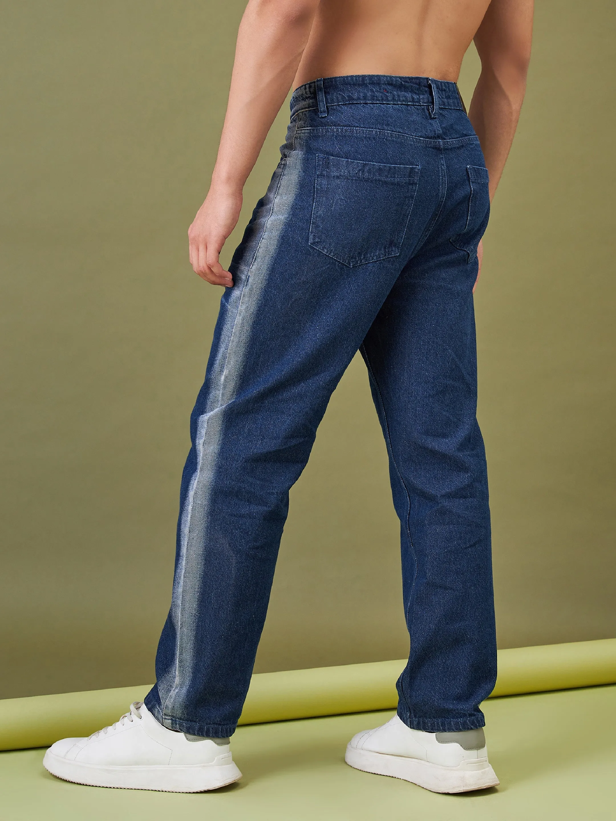 Men Blue Washed Relax Fit Jeans