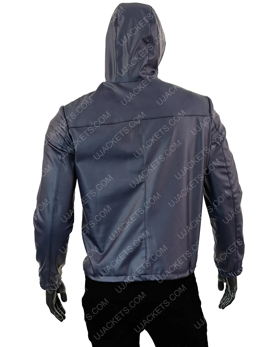 Men's Slimfit Blue Leather Jacket - Reversible Hooded Leather Jacket