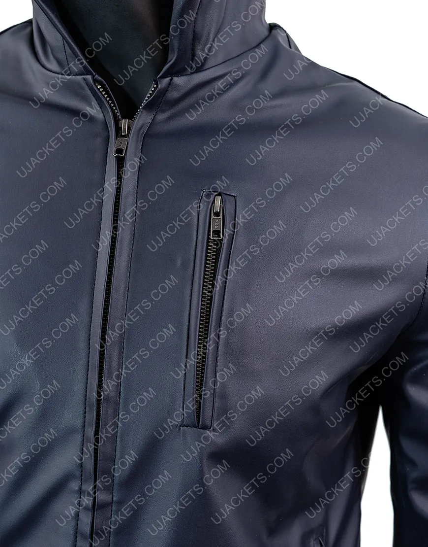 Men's Slimfit Blue Leather Jacket - Reversible Hooded Leather Jacket