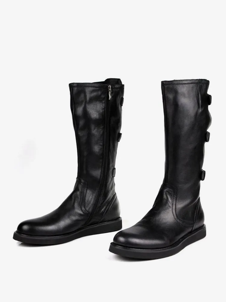 Men's Mid Calf Boots Shoes Work Boots Men's Boots Cowhide Chic Black