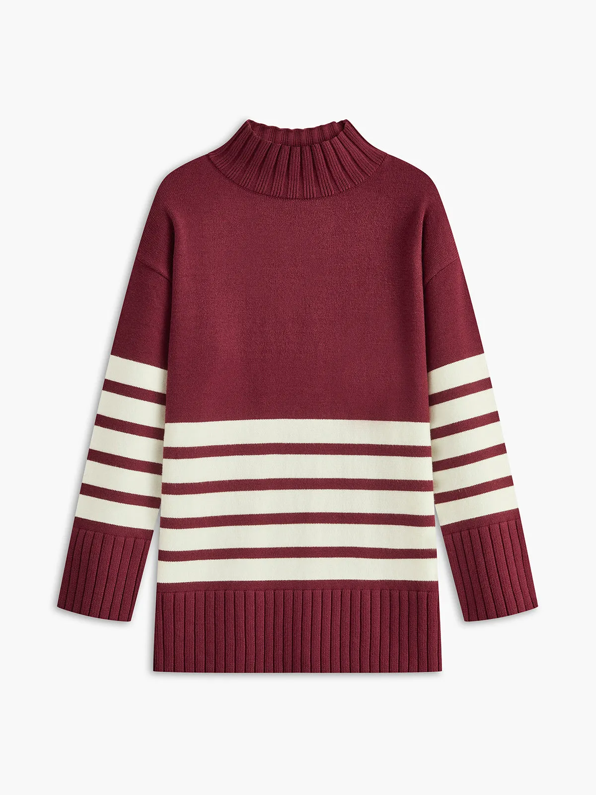 Miss Paris Mock Neck Stripe Sweater