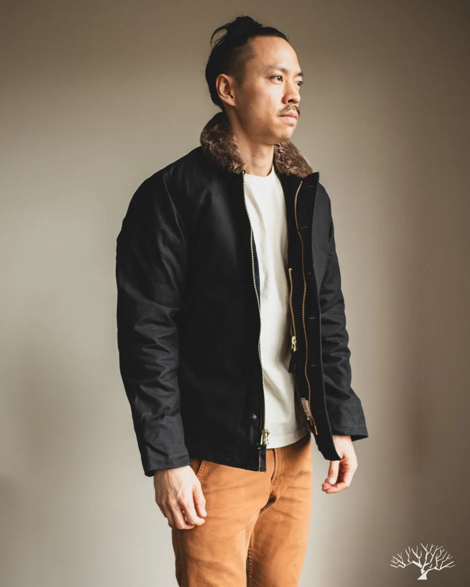 N-1 Deck Jacket - Black Waxed Canvas Kodiak Mouton