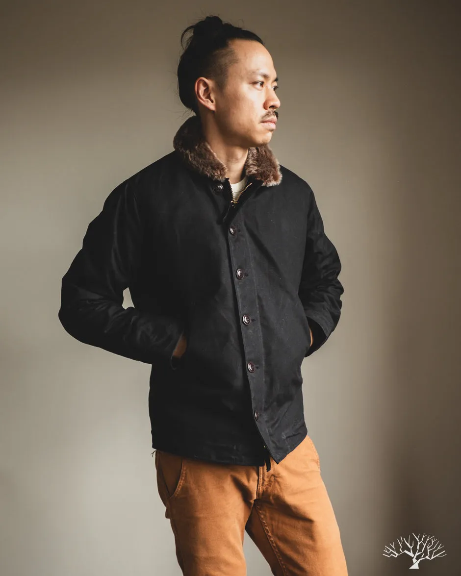 N-1 Deck Jacket - Black Waxed Canvas Kodiak Mouton