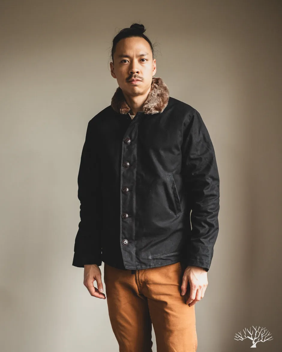 N-1 Deck Jacket - Black Waxed Canvas Kodiak Mouton