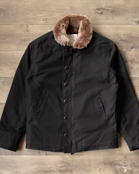 N-1 Deck Jacket - Black Waxed Canvas Kodiak Mouton