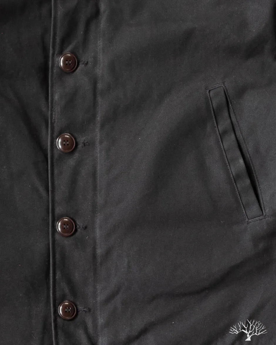 N-1 Deck Jacket - Black Waxed Canvas Kodiak Mouton