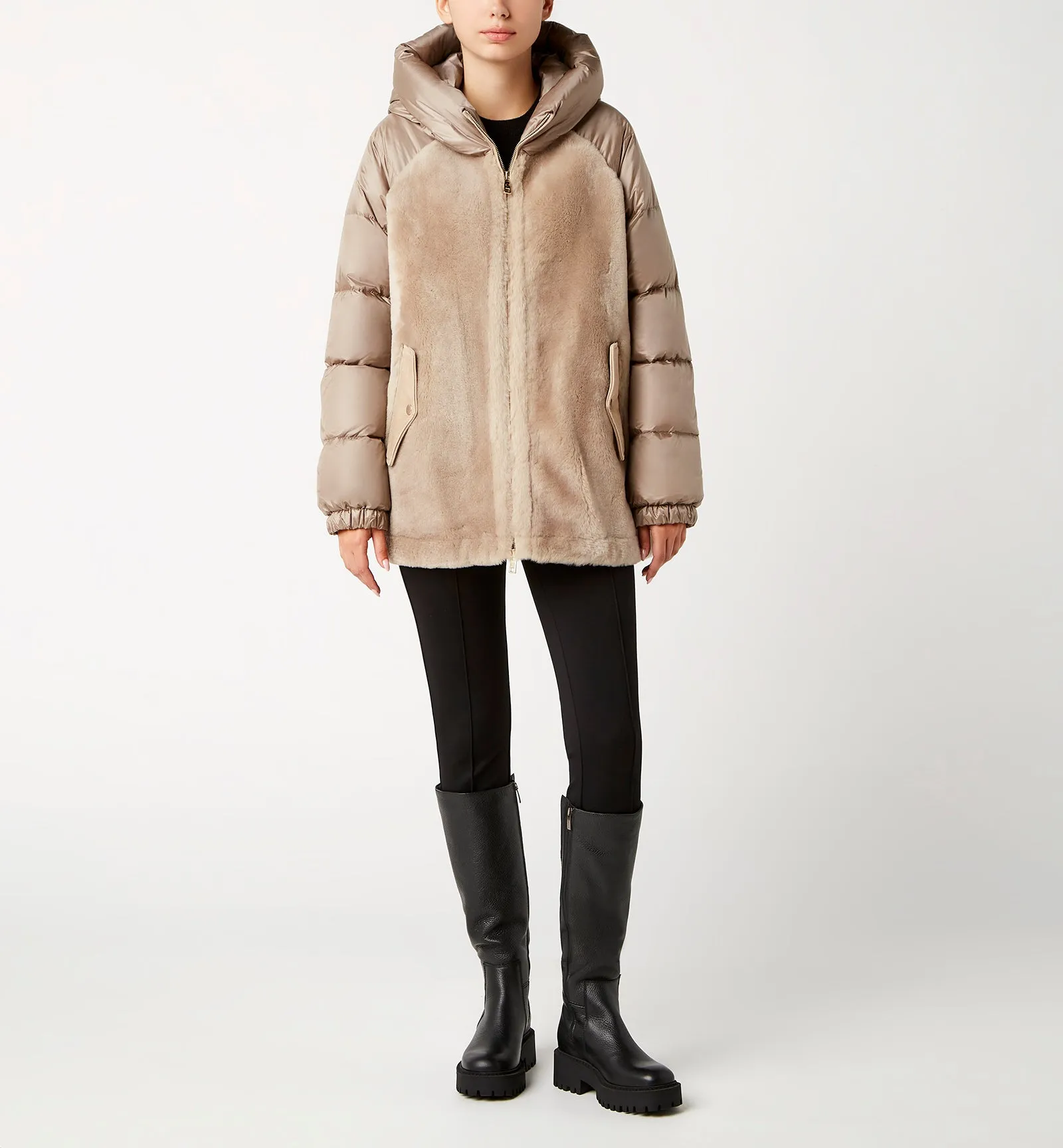 NAYLOR SHEARLING AND DOWN PUFFER COAT